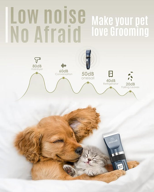 oneisall Dog Clipper Low Noise, Dog Grooming Kit with Rechargeable, Dog Shaver Cordless Electric Quiet Hair Clipper Set for Dog Cats Pets(Navy)