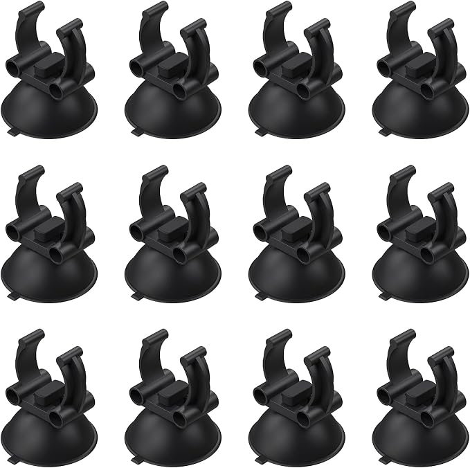 Pawfly 12 Pack Aquarium Heater Suction Cups Suckers with 0.95 Inch Clips Black Standard Heating Rod Holders Clamps for Fish Tanks (Not for Airline Tubing), 1.3 Inch