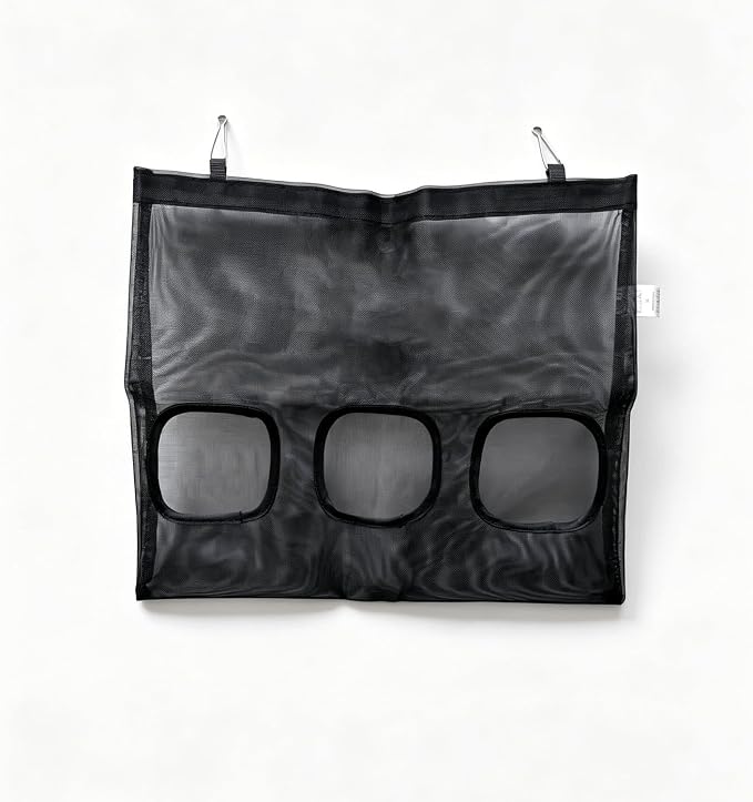 Rabbit Hay Feeder Bag Guinea Pig Hanging Hay Storage Bag 600D Oxford Cloth Small Animal Hay Dispenser Holder for Bunny Chinchilla Hamster Hedgehog (Black, Multiple Holes)