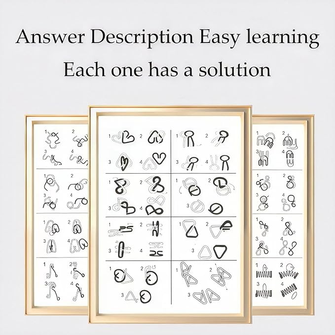 Metal Wire Puzzle Set of 24 with Pouch,Brain Teaser IQ Test Disentanglemen Iron Link Unlock Interlock Game Chinese Ring Magic Trick Toy for Party Favor Kids Adults Challenge
