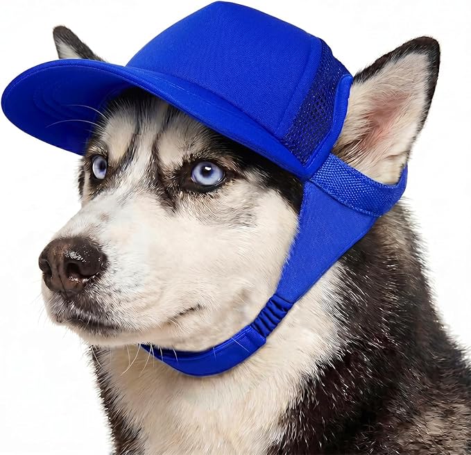 Tuff Pupper Dog Baseball Cap | UV Protection Dog Sun Hat | Breathable Lightweight Design | Secure Adjustable Chin Strap | Quick-Dry Fabric | Reinforced Brim | Small Medium Large Dogs (Blue, L)
