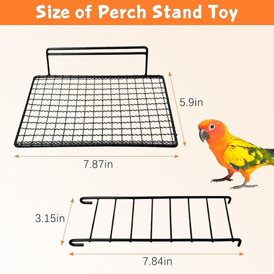 BNOSDM Large Stainless Steel Grid Platform for Parakeet 4 PCS Bird Perches Platform Parrot Stand with Climbing Ladder Bird Cage Accessories for Small to Large Bird (Screw Style-L)