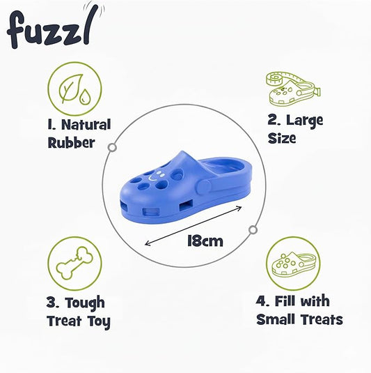 Fuzzl Shoe Dog Toy Puzzle Treat Toy – Natural Rubber Chew Toy – Durable, Interactive Enrichment Feeder – Eco-Friendly, Non-Toxic & Dishwasher Safe – Blue