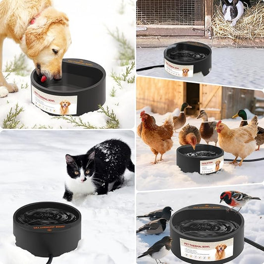 Outdoor Heated Water Bowl for Dogs Cats, 2.2L Winter Heating Dog Water Bowl Smart Thermal for Outdoor Chickens Rabbits Birds, Black, Winter Clearance 2026, Limited Stock