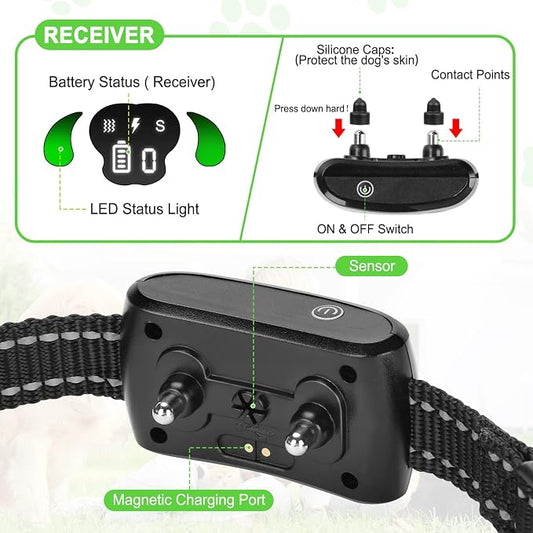 Dog Training Collar with 4 Training Modes - Dog Bark Collar with Mini Remote - Dog Shock Collar for Indoor & Outdoor, Shock Collar for Large Dog Medium Dog & Small Dog (10~120 lbs)