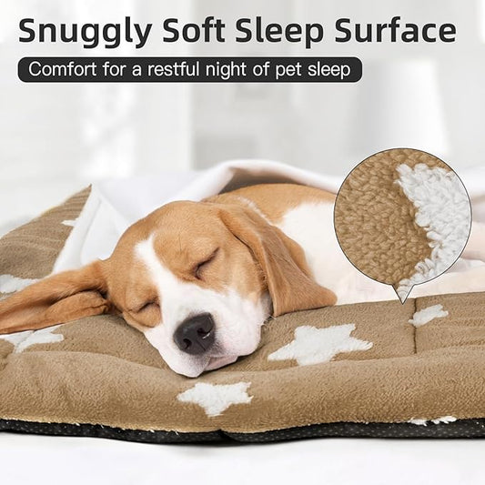 Mora Pets Dog Crate Pad Kennel Dog Bed Mat for Medium Dogs Washable Cute Star Pet Bed for Cage Ultra Soft Flat Puppy Cat Kitten Cushion for Sleeping Anti-Slip Brown 30 x 19