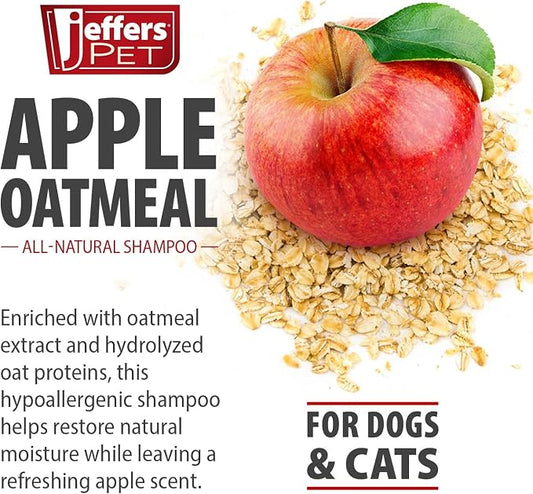 Jeffers Pet Apple Oatmeal Shampoo for Dogs & Cats, Gentle Coconut Based Formula w/Colloidal Oat Protein, Soap Free, Deodorizing Apple Scent, Sensitive Skin, Puppies Kittens Grooming Care - 640 oz