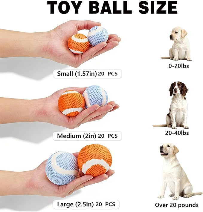 MECOOL Tennis Balls for Dogs 2.5in 20PCS Fetch Interactive Dog Balls Durable Toys for Cleaning Teeth Indoor/Outdoor Playing for Dogs(Blue and Orange)