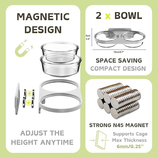 Magnetic Reptile Feeding Ledge with 2 Pack Plastic Bowls Food Feeder Water Dish for Crested Gecko Dwarf Hamster(Gray, Magnetic-Mounted)