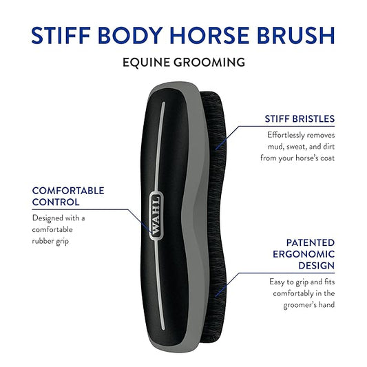 Wahl Professional Animal Equine Grooming Stiff Body Horse Brush, Black (#858705)