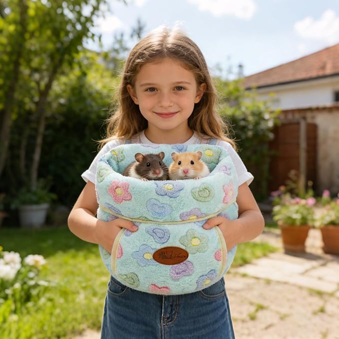 YUEPET Guinea Pig Bed Cuddle Cave Warm Fleece Cozy House Bedding Sleeping Cushion Cage Nest for Small Animal Squirrel Chinchilla Hedgehog Cage Accessories(Green Flower