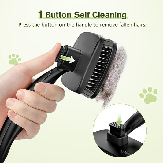 Pecute Skin Friendly Self-Cleaning Slicker Brush for Dog & Cat Shedding | 1 click clean, Lightweight, Undercoat hair removal, For short/long/double/white coats