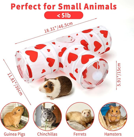 Rypet 3-Way Guinea Pig Tunnel, Collapsible Small Animal Enrichment Toy with Ball, Foldable Rabbit & Hamster Tunnel for Boredom Relief, Washable, Indoor/Outdoor Play