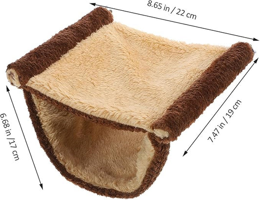 Chinchilla Hammock and Warm Hamster Bed Hanging Nest with Fleece Lining, Large Size Brown Cage Accessory for Squirrels, Hamsters, and Small Pets