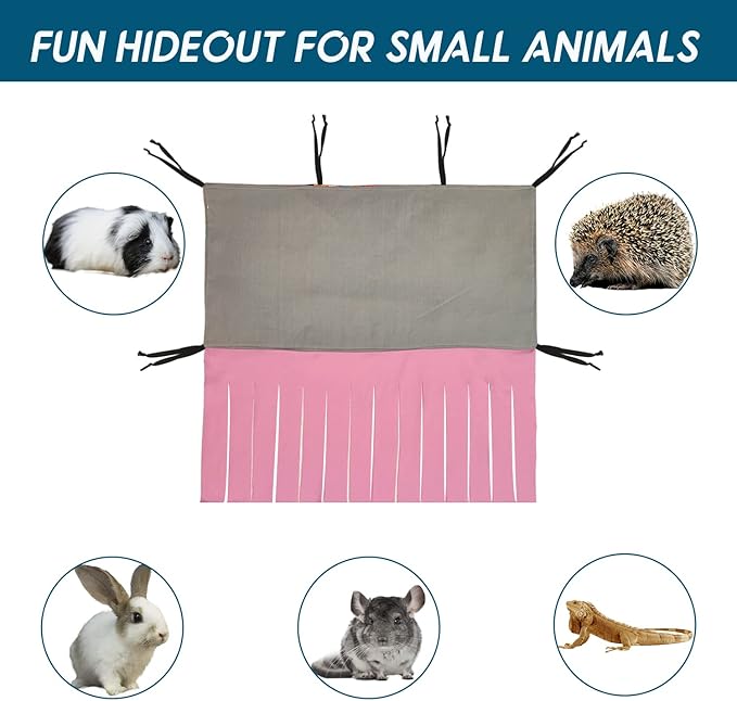 RIOUSSI Guinea Pig Hideout Hideaway Corner Fleece Toys Cage Accessories with Reversible Sides. Pink, Rectangle