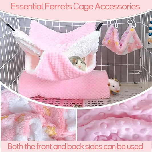 Hamiledyi Ferret Hammock 5 Pack Sugar Glider Climbing Ropes Toys Rat Hanging Tunnel Hammock Swing Squirrel Hideout Bed Cage Accessories for Mouse Hamster Small Animals