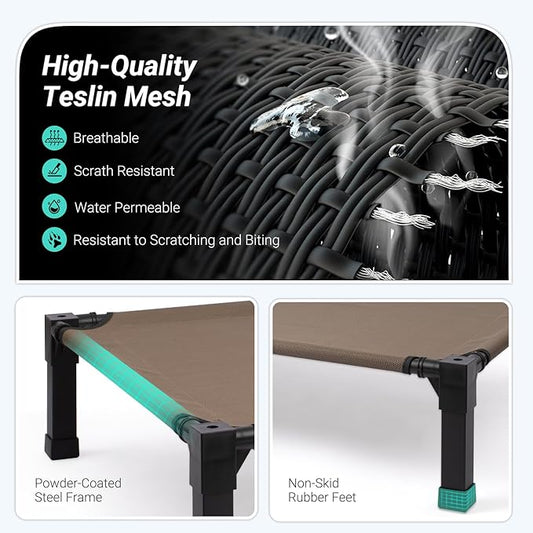 Niubya Elevated Outdoor Dog Bed, Cooling Elevated Pet Cot, Steel-Framed and Non-Slip Feet, Raised Dog Bed with Waterproof, Washable, Breathable Teslin Mesh, 51in