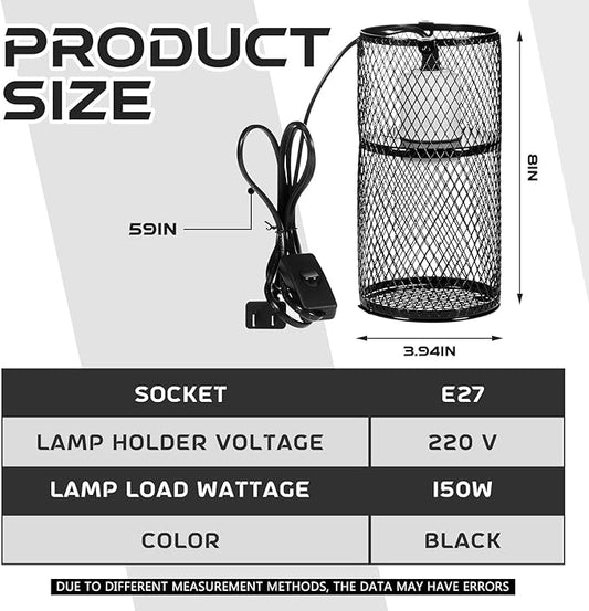 VIHOSE 4 Pcs Reptile Heat Lamp Guard with 150W Ceramic Heat Emitter Basking Anti Scald Heating Lamp Holder Mesh Cage Reptile Protection Lampshades for Lizard Snake Chick