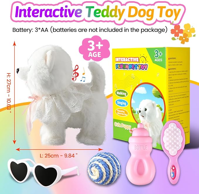 Marsjoy Samoyed Walking Barking Dog for Kids Interactive Musical Puppy Robot Repeats What You Say, Realistic Licking Tongue Wagging Tail Remote Control Toddler Toys for Girls and Boys Birthday Gifts