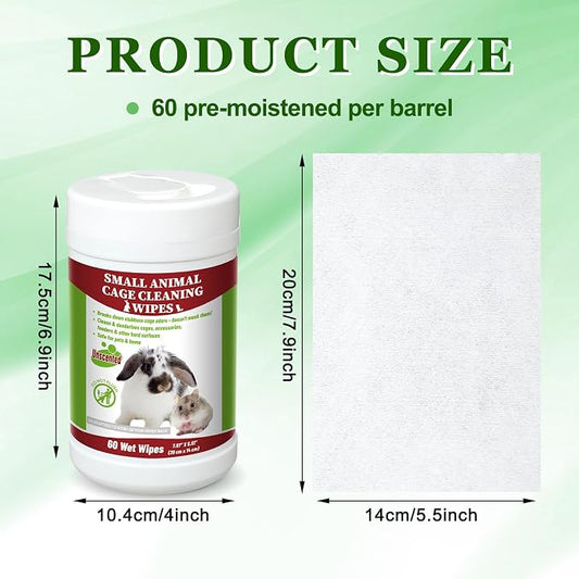 1 Pack Small Animal Cage Wipes 60 Count Small Animal Cage Clean up Wipes Removes Stubborn Caked-on Hamster Cages Cleaner for Pet Bunny Supplies Cleaning Deodorizing
