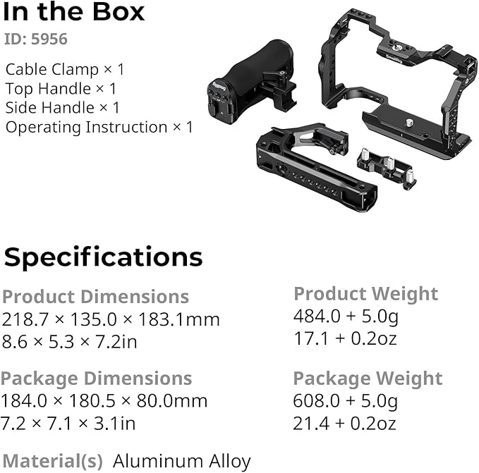 SmallRig Camera Cage Kit for Canon R6 Mark III / R6 Mark II with Top Handle, Side Handle and Cable Clamp, HawkLock Dual NATO Rails, Quick Plate for Arca, Support Handheld and Low-Angle Shooting-5956