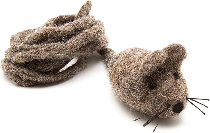 Glaciart One Felt Mouse Cat Toy β Soft Fuzzy Enrichment 100% Natural Wool - Interactive Catnip Play Cat Toy Set - Safe for Pets, Non-AZO Colored Dyes - 42β Long