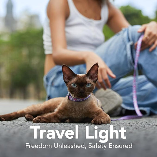 Cat Harness and Leash Set - Escape Proof Adjustable Cat Harness, Comfortable Soft Lightweight, Use Safe & Easy, Walking Travel Kitten Harness for Small Medium Large Cats (Purple Rabbit in Wonderland)