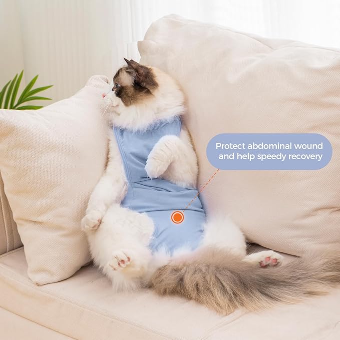 Avont Cat Recovery Sui,Post-Surgery Protective Vest Blue M | Breathable & comfortable cat onesie for cats after surgery female. Soft alternative to cone. Machine washable.