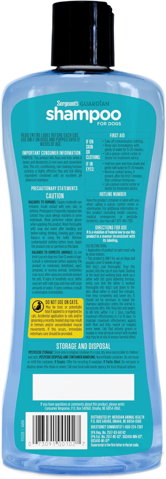 Sergeant's Guardian Flea & Tick Dog Shampoo, Clean Cotton Scent, 18 oz.