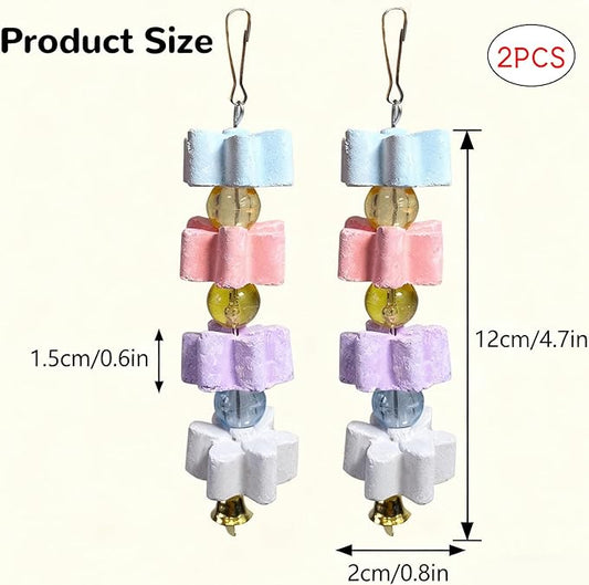 Hamiledyi 2Pieces Parrot Beak Trimmer Calcium Stone Chinchilla Grinding Teeth Lava Block Bird Beak Trim Pumice Toy Mineral Rock Chewing Toys with Bell for Conure Budgies Parakeet Hamster Rabbit