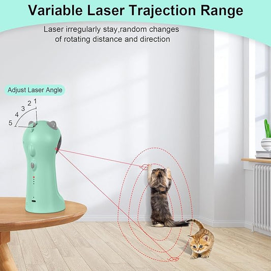 TBTeek Cat Toy, Automatic, Motion-Activated, Rechargeable, 5 Fun Patterns, Random Rotating Trajectory, 4 Speed Modes, Adjustable Light Angles for Indoor Cat Kitten Dog(Green)