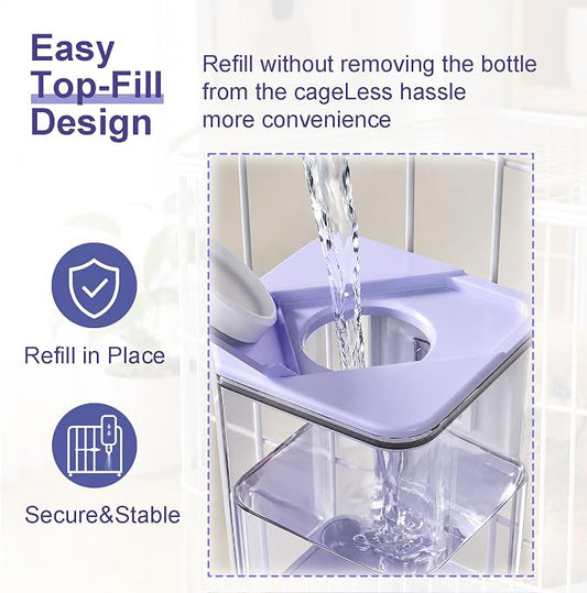 No-Drip Small Animal Water Bottle, 47OZ Large Capacity Leakproof Hanging Pet Water Dispenser for Cage Crate, Water Feeder for Guinea Pig, Hamster, Rabbit, Ferret, Chinchilla (Purple)