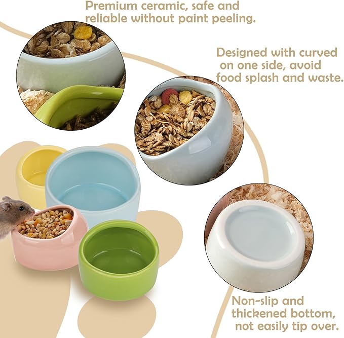 VanEnjoy 2 Pack Medium Hamster Food Bowl Ceramic Guinea Pig Food Dish No Spill Hamster Food and Water Bowl Small Animal Food Bowl - Pink and Blue