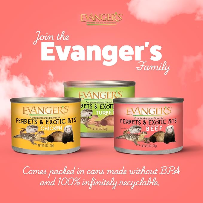 Evanger's Maximum Beef for Ferrets – 12 Count, 6 oz Each – Fresh Single Source Protein, No Added Carbs, Corn or Meal – Complete Balanced Dinner – Grain-Free