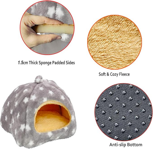 Guinea Pig Bed, Guinea Pig Warm Hideout House Accessories Cozy Bed for Small Animals Hamsters Chinchillas Dwarf Bunnies Hedgehogs. M, Light Grey Stars.