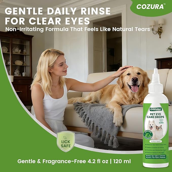Dog Eye Drops for Allergies & Itching - Relief for Dry Red Eyes, Tear Stain & Discharge, Pet Eye Wash for Dogs & Cats - Gentle Sting-Free Pet Eye Cleaner, 4.24 fl zo
