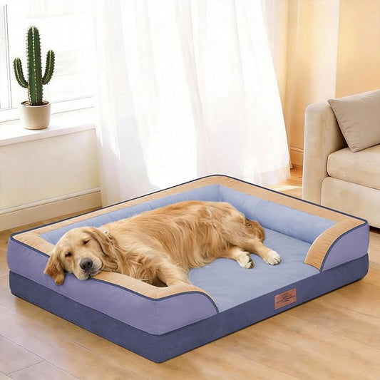 Comfort Expression Orthopedic Dog Bed for Extra Large Dogs 42x30 Inch, Waterproof Egg Crate Foam XL Pet Bed with Removable Bolsters, Dog Couch with Washable Cover & Non-Slip Bottom, Twilight Wave