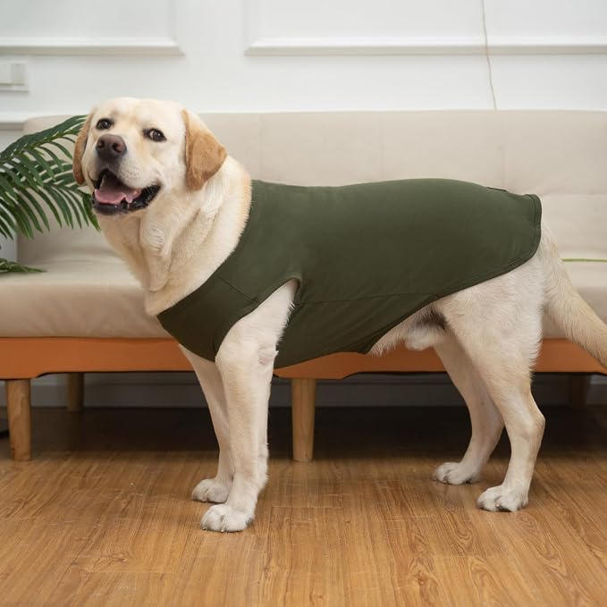 KOOLTAIL Large Dog Clothes for Boy Girl, 2 Pack Cotton Summer Dog T Shirts UV & Insect Protection for Outdoor Camping, Anti-Hair Loss & Breathable Sleeveless Pet Vest Tank Tops Apparel, Green, XXXL