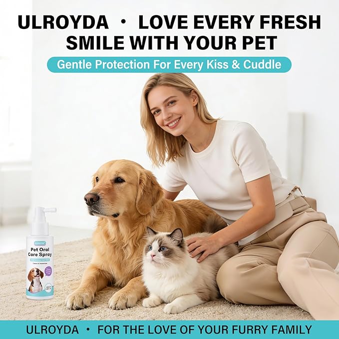 Pet Dental Spray for Dogs & Cats - Fragrance-Free Triple Enzyme & Probiotics Oral Care Mist, Dog Teeth Cleaning, Bad Breath & Tartar Plaque Support, Dental Water Additive for Pet Supplies, 3.38 oz