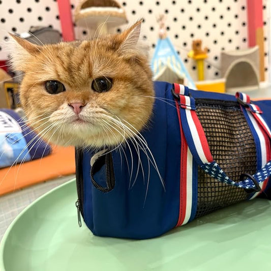 Cinf Cat Nail Clipping Cleaning Grooming Restraint Bag (Free Muzzle) No Scratching Biting for Bathing Nail Trimming Injecting Examining((Blue USA Flag,M)