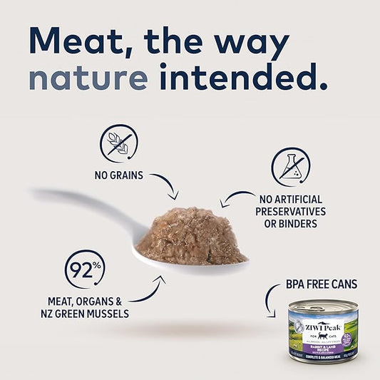 ZIWI Peak Canned Wet Cat Food – All Natural, High Protein, Grain Free, Limited Ingredient, with Superfoods (Rabbit & Lamb, 12-pack of 6.5oz Cans)