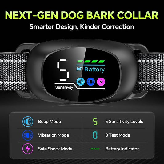 Dog Bark Collar with Remote – 2-in-1 Automatic & Manual Modes, Smart Anti Bark Dog Training Collar with Beep, Vibration & Shock, 330FT Range, IP67 Waterproof, Rechargeable (8-150lbs)