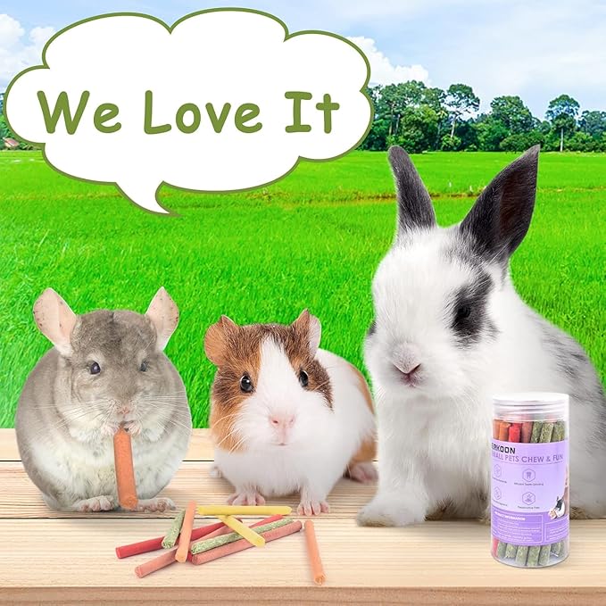 ERKOON 120Pcs Rabbit Timothy Hay Sticks, Five Flavors:PurplePotato/TimothyHay/Pumpkin/Strawberry/Carrot,Suitable Guinea Pig, Hamste, Gerbil, Chinchilla Treats, Chew Toys for Teeth for Bunnies