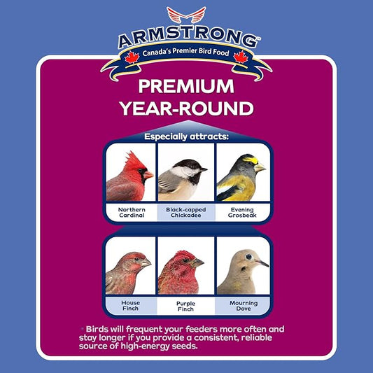 Armstrong Wild Bird Food Premium Year-Round Blend, 40 Pounds - with Cut Corn, Red Milo, White Millet & Black Oil Sunflower Seeds - Backyard Bird Feeding