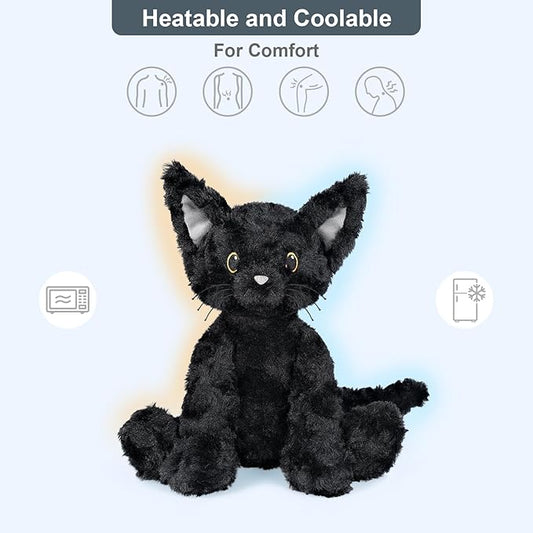 SuzziPals Coolable & Heatable Cat Stuffed Animals, Microwavable Heating Pad for Period Discomfort, Lavender Scent Cat Plush, Black Cat Plush Gift for Kids & Aldults