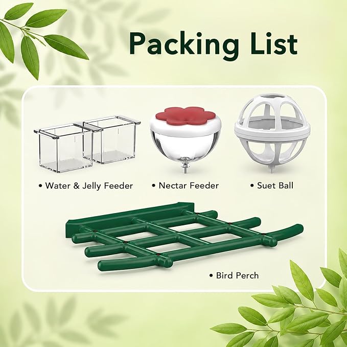 Bird Feeder with Camera Accessories, Include 1 Bird Perch, 1 Mini Hummingbird Feeder, 1 Suet Ball Feeder and 1 Water Box, Fit G02 Bird Camera Feeder