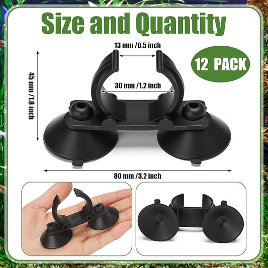 Qunclay 12 Pack Double Aquarium Heater Suction Cups with 1.2 Inch Clip Black Heavy Duty Standard Heating Rod Holders Clamps for Aquarium Heater Fish Tanks