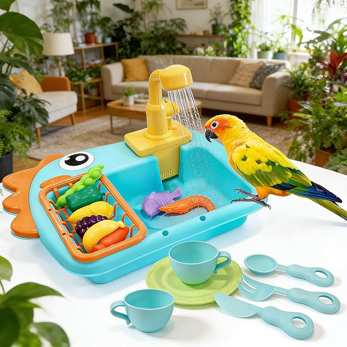 Bird Bathtub Parrot Shower Box, Bird Automatic Bathtub with Faucet Bird Bathing Tub Container Cage Accessory for Parakeet, Ferret, Budgie, Cockatiel