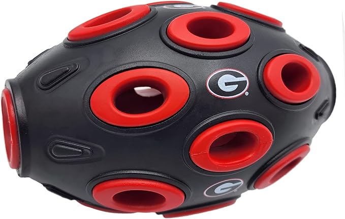 Pets First NCAA Georgia Bulldogs Football Treat Dispensing Toy for Dogs and Cats, Rubber Ball Dog Feeding Toy
