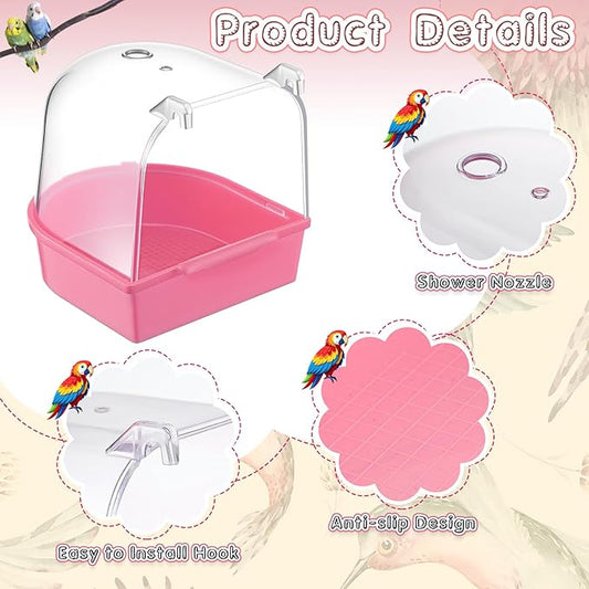 Honeydak 3 Pieces Clear Bird Bath for Cage Parakeet Bird Cage Accessories Hanging Bath Box Parrot Bathing Tub with Clear View for Cockatiel Conure Canary Budgies Parrots(Bright Colors)